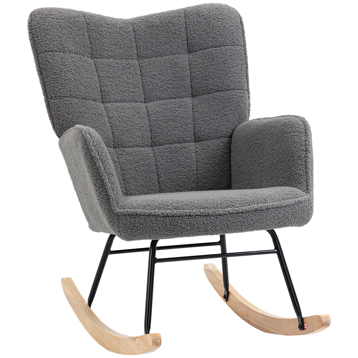 Fauteuil à bascule rocking chair revêtement effet laine bouclée, structure en acier 71 x 98 x 101 cm Gris foncé