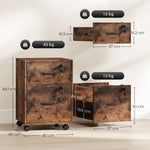 Caisson bureau mobile à 2 tiroirs, meuble rangement bureau sur roulettes pour documents suspendus format lettre, marron
