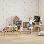 Ensemble table et chaises enfant design scandinave motif ourson bois pin MDF blanc