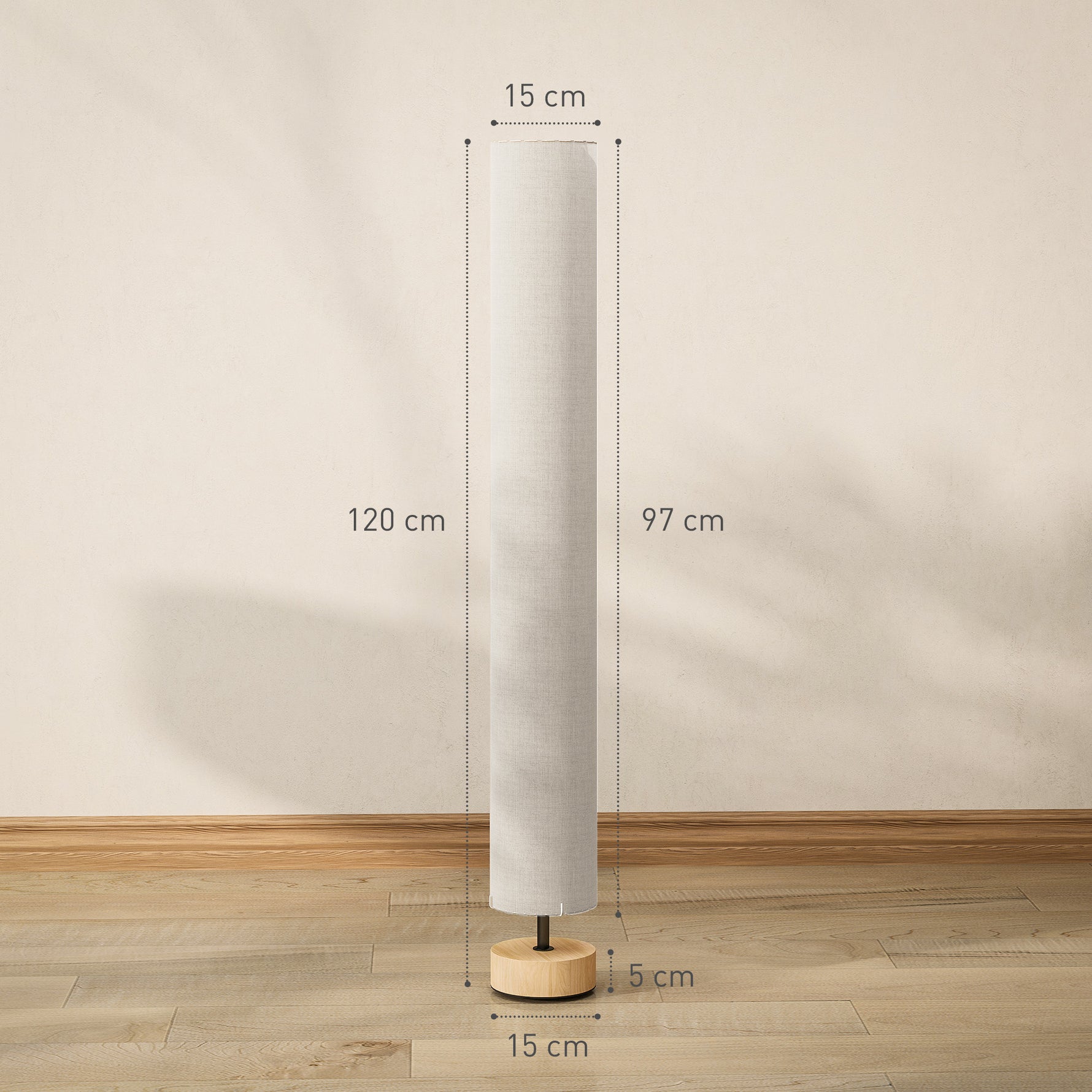 Lampadaire sur pied de salon avec abat-jour en lin, interrupteur à pied, 2 x douille E27, 120 cm, beige