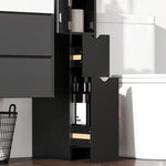 Meuble colonne salle de bain armoire de salle de bain avec tiroirs étagères ouvertes placard 15 x 33 x 136,8 cm noir