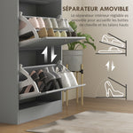 Meuble à chaussures 18 paires, armoire à chaussures avec 3 tiroirs rabattables, étagères réglables, 60x23,5x115cm, gris