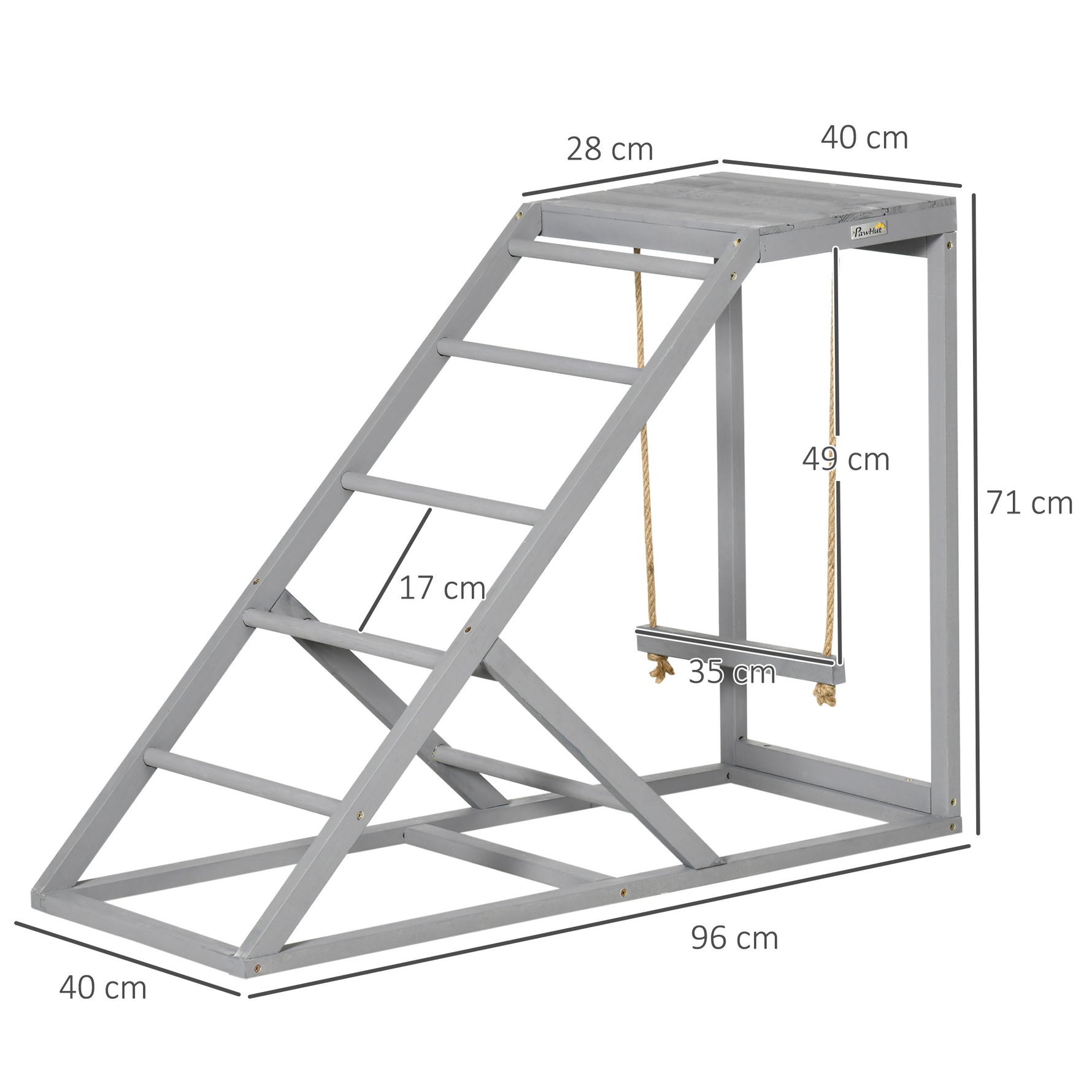 Perchoir en bois pour poule, aire de jeux en bois pour poules avec balançoire, échelle, plateforme, 96 x 40 x 71 cm, gris