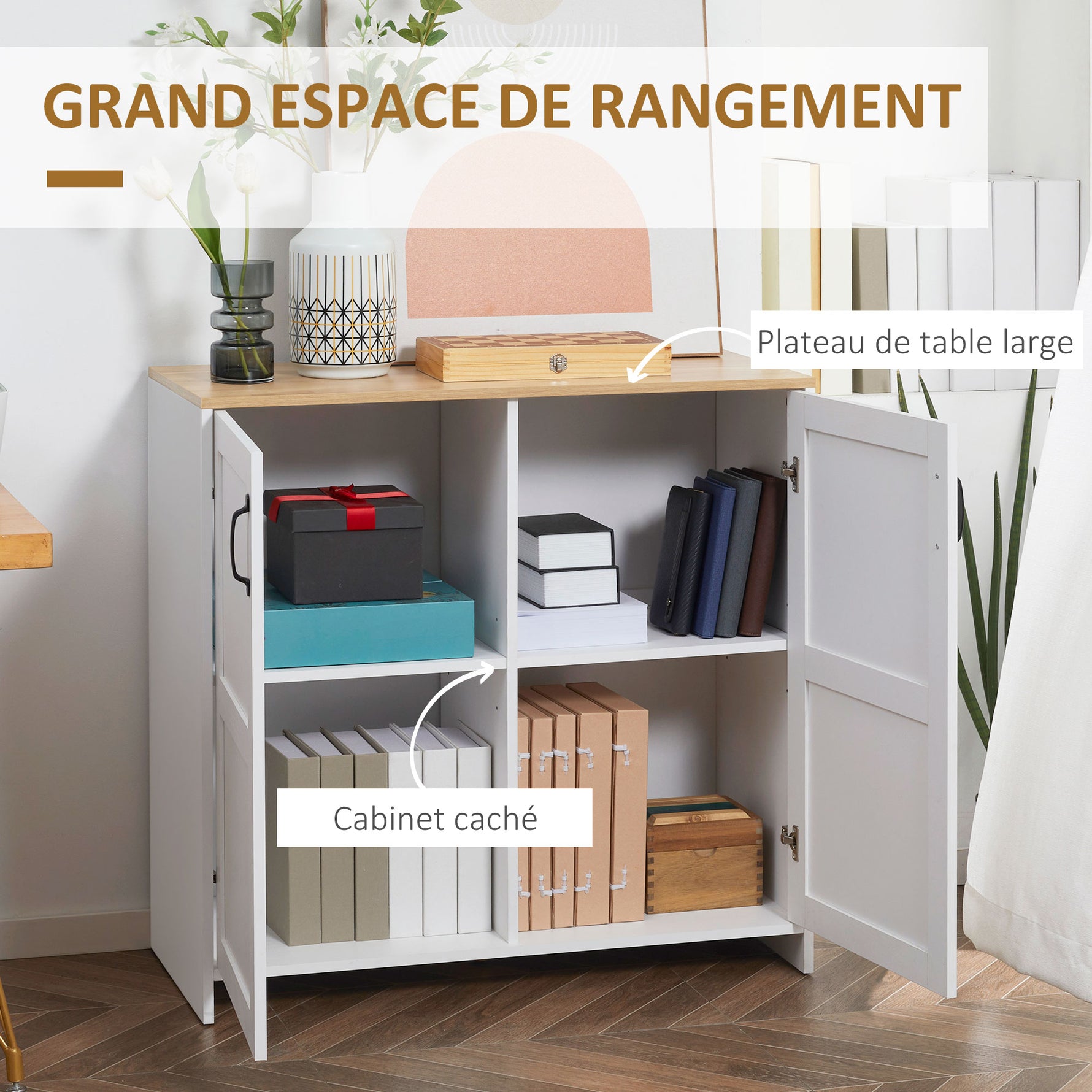 Meuble de rangement buffet cuisine avec 2 portes et 2 étagères réglables 90 x 39,5 x 88 cm