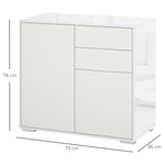 Meuble de rangement buffet commode armoire de rangement avec 2 tiroirs et 2 placards à portes, étagères réglables, pour salon, cuisine, chambre, 79 x 36 x 74 cm blanc