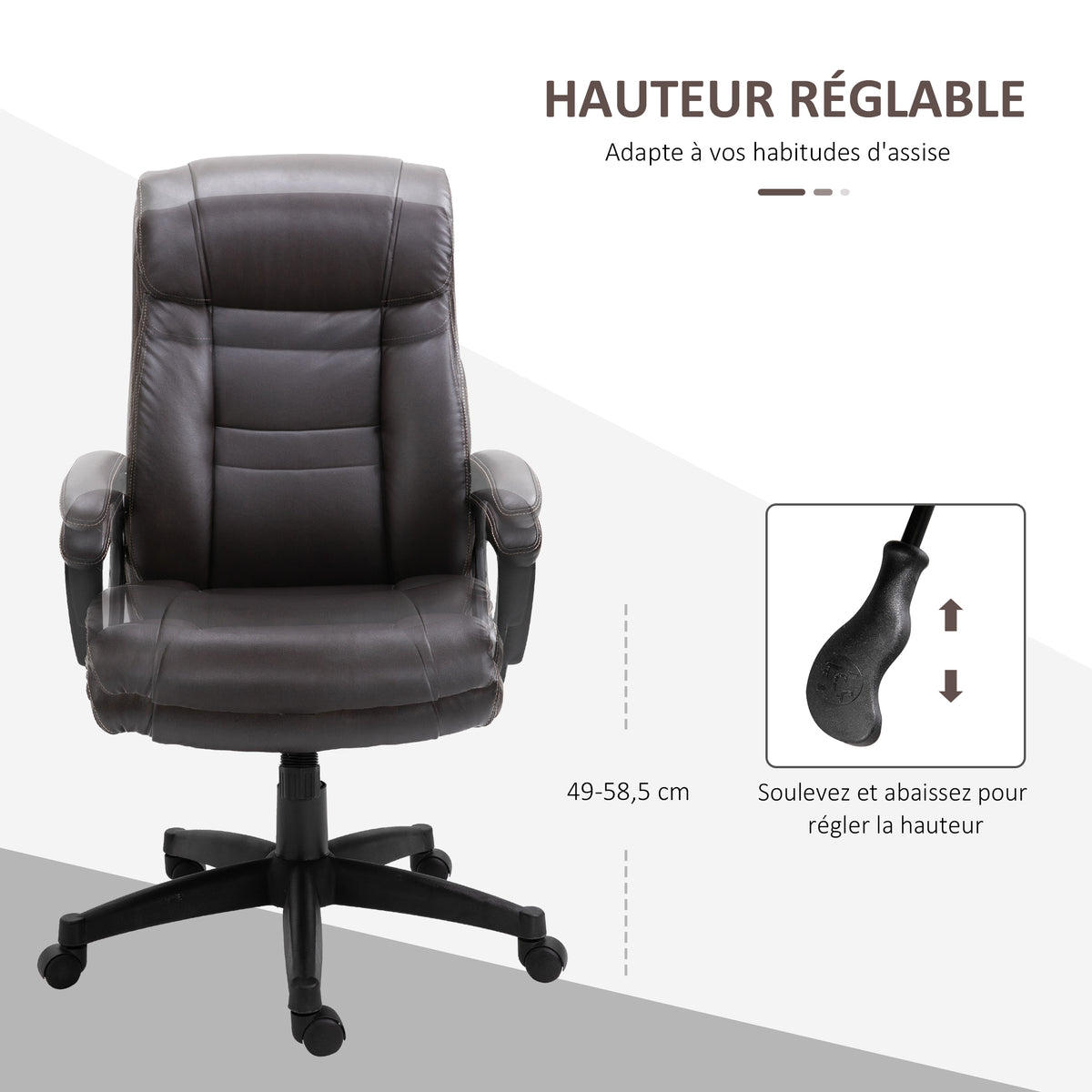Bureaustoel ergonomische bureaustoel verstelbaar zwenkwielen 360° draaibaar PU-kunstleer bekleding 64 x 73 x 106-115,5 cm chocolade