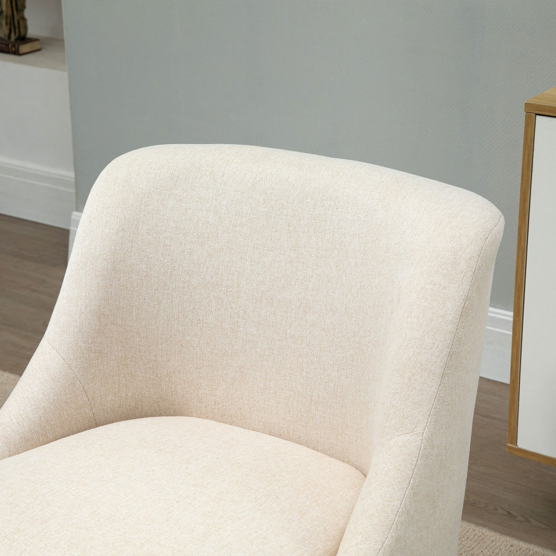 Fauteuil Scandinave Confortable pour Salon et Chambre, Pieds en Bois Massif, Revêtement en Tissu Lin, Beige