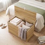 Coffre de Rangement, Banc de Rangement avec Couvercle Rabattable et Charnières de Sécurité, 80 x 40 x 45 cm, Naturel