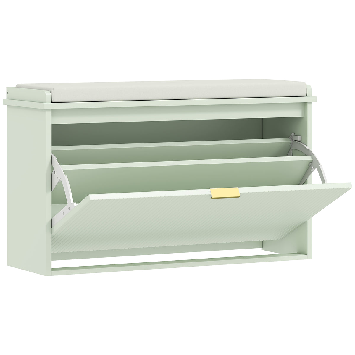 Banco zapatero con cojín de asiento acolchado y cajón abatible para pasillo, dormitorio, 80 x 26 x 47,5 cm, verde