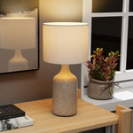 Lampe de Table avec Base en Céramique et Abat-Jour en Lin, Lampe de Chevet Rétro avec Culot E27, Blanc et Sable