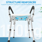 Tabouret de douche pour personnes âgées et handicapées avec accoudoirs, hauteur réglable, patins antidérapants, blanc