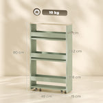 Carrello portaoggetti a 3 ripiani, carrello di stoccaggio con ruote e manico - 48 x 15 x 80 cm verde