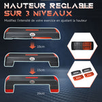 Stepper aérobic fitness hauteur réglable 3 niveaux surface antidérapante 78 x 28 x 20 cm gris et rouge