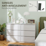 Commode 6 tiroirs meuble de rangement sans poignées design minimaliste 120 x 39 x 75 cm blanc