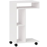 C-förmiger Beistelltisch mit Rollen, mit 3 Fächern und 1 offenem Regal, 40 x 30 x 69 cm, weiß