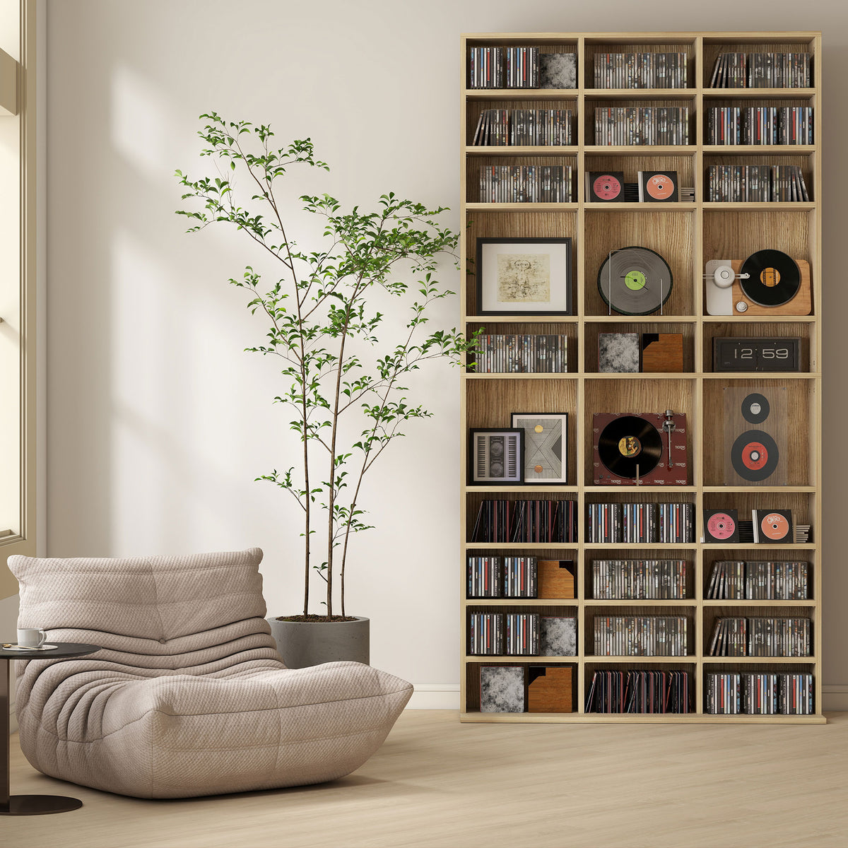 Rangements pour CD et DVD, étagère rangement 1116 CD/528 DVD, 36 compartiments et étagères réglables, chêne