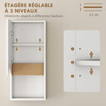 Armoire murale de salle de bain avec porte à fermeture douce, étagère réglable et compartiment ouvert, 30x17x67cm, blanc