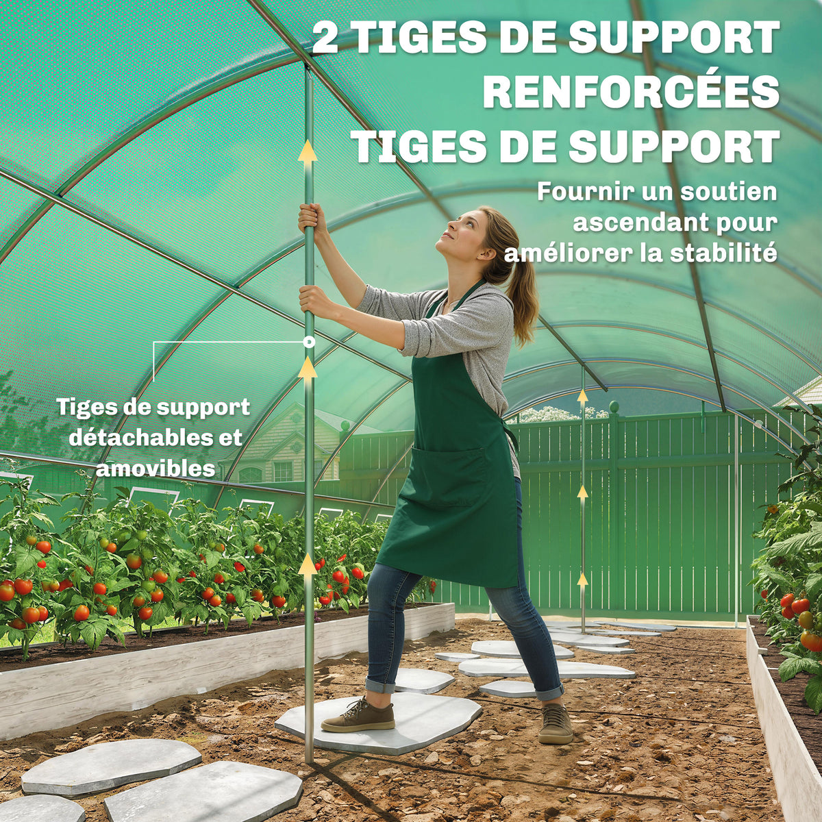 Serre Tunnel de Jardin Serre Maraîchère Acier Galvanisé Ø25mm et Structure Renforcée 395x595x199cm Vert
