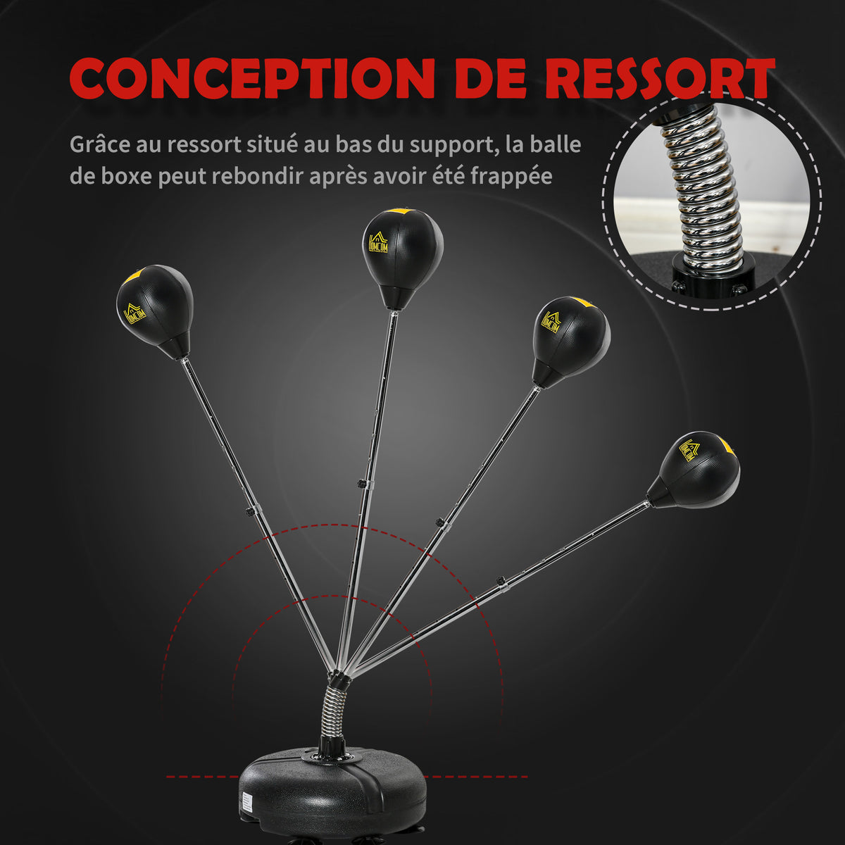Punching ball sur pied réglable hauteur 133 -151 cm, sac de frappe sur pied 2 gants base lesté 45 x 45 x 133-151 cm noir