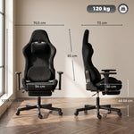 Ergonomische masserende gamestoel met verwarmd lendenkussen, kantelbare gaming-fauteuil van linnen, 3D-armleuningen, zwart