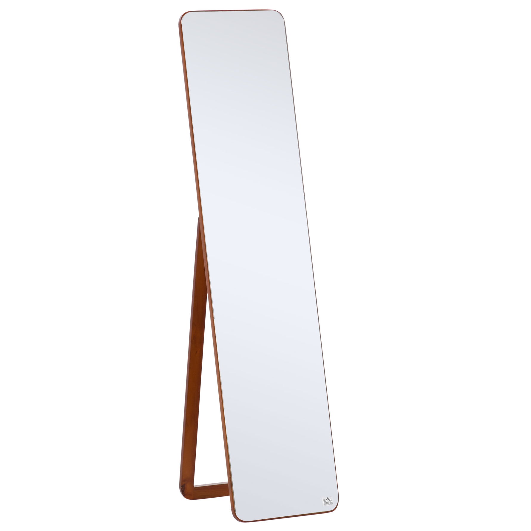 Grand miroir pleine longueur rectangulaire, 37 x 160 cm - miroir sur pied ou mural - pour chambre à coucher, salon et dressing, noyer clair