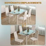 Ensemble table à manger et chaises pour 4 personnes, plateau rectangulaire en verre, pour cuisine salon maison, blanc