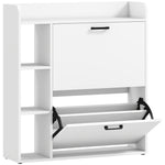 Meuble à chaussures 15 paires, armoire à chaussures moderne avec 2 tiroirs rabattables, 83x24x90,5cm, blanc