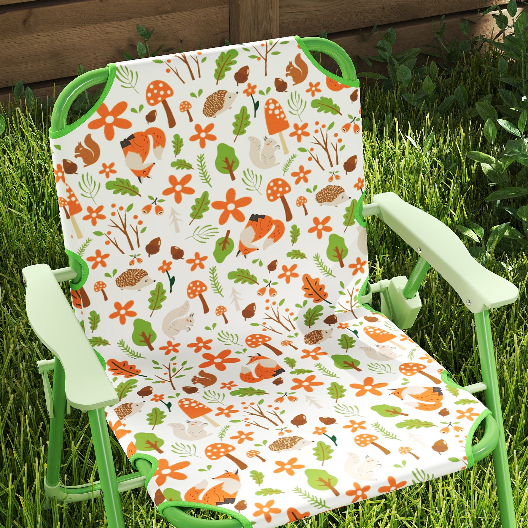 Ensemble salon de jardin extérieur enfant 4 pièces, motif éléphant et girafe, parasol réglable Ø 100 cm, chaise pliable
