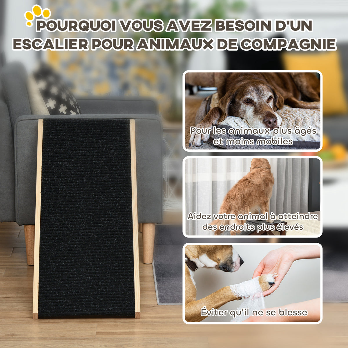 Rampa plegable para perros de raza grande, escalera para perros para sofá con altura ajustable de 26-61 cm, negro