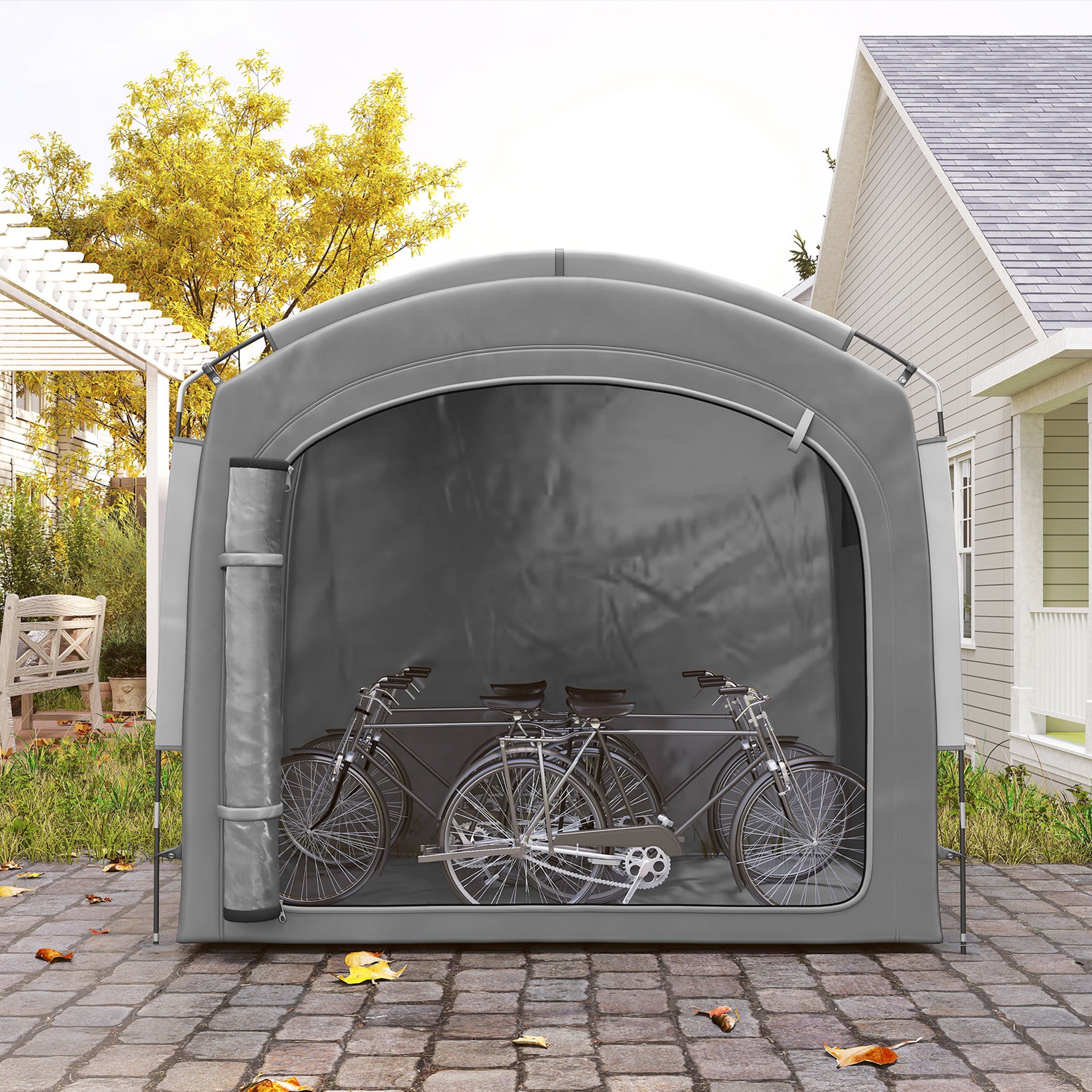 Tente de vélo abri de vélo portable pour 3-4 vélos avec 2 poches latérales 220 x 150 x 195 cm gris foncé