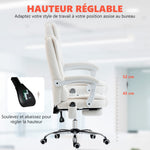 Fauteuil de bureau direction massant chauffant hauteur réglable dossier inclinable toile de lin blanc