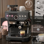Espressomaschine 1600 W mit Mahlwerk, Dampfdüse, italienischer 15-Bar-Pumpe, 2-L-Wassertank, schwarz