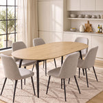Mesa de comedor extensible ovalada para 4 a 6 personas, mesa de cocina 120-160 cm, bordes redondeados, roble