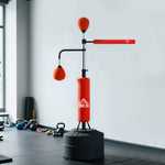 Sac de frappe sur pied 4 en 1 punching ball autonome balles de vitesse barre rotative gants 88 x 50 x 160-230 cm rouge