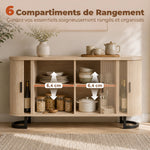 Buffet salon, meuble de rangement ovale avec 2 portes coulissantes et étagères réglables, 140x40x75cm, bois naturel