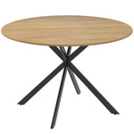 Table à manger ronde pour 4 personnes 120 cm style industriel avec plateau aspect bois, piètement croisé en acier, chêne