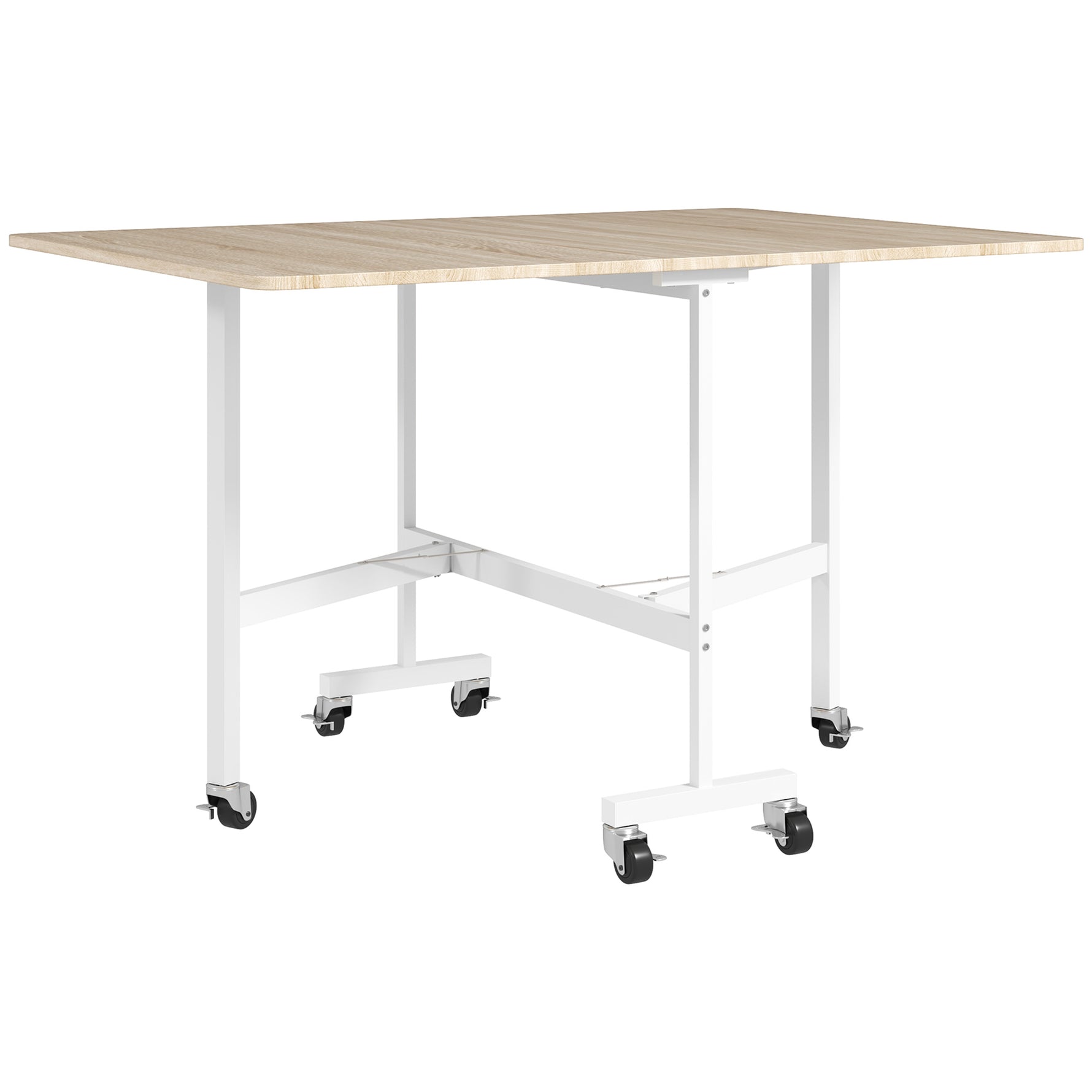 Table à Manger Pliante sur Roulettes pour 4-6 Personnes 120 cm, Roues avec Freins, 2 Abattants, Style Industriel, Chêne