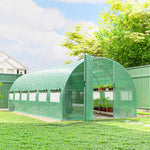 Serre tunnel de jardin 18m², serre de jardin tunnel avec porte et 12 fenêtres avec moustiquaires, 295x597x200cm, vert