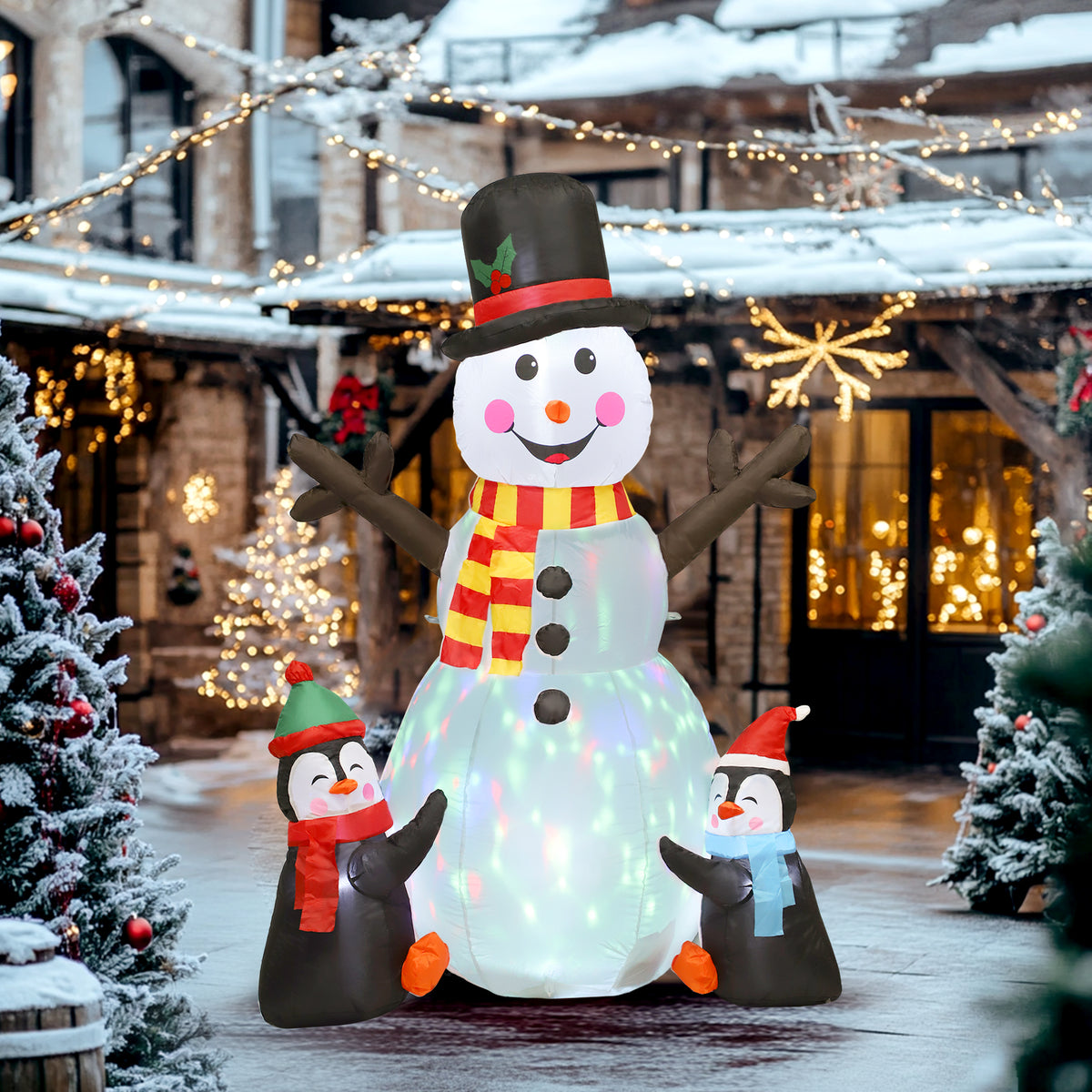 Bonhomme de neige et pingouins gonflable de Noël de 180 cm avec lumières LED, décoration de Noël intérieur et extérieur