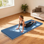 Tapis de gymnastique yoga pilates fitness pliable en 4 avec poignées revêtement synthétique 240 x 120 x 5 cm bleu clair