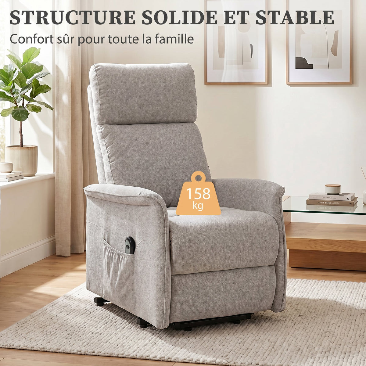 Fauteuil Releveur Électrique, Fauteuil Relax Électrique en Chenille avec Coussin à Ressorts, Dossier Inclinable, Gris