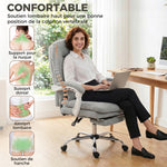 Chaise bureau ergonomique, fauteuil de bureau inclinable en velours avec support lombaire, hauteur réglable, gris clair