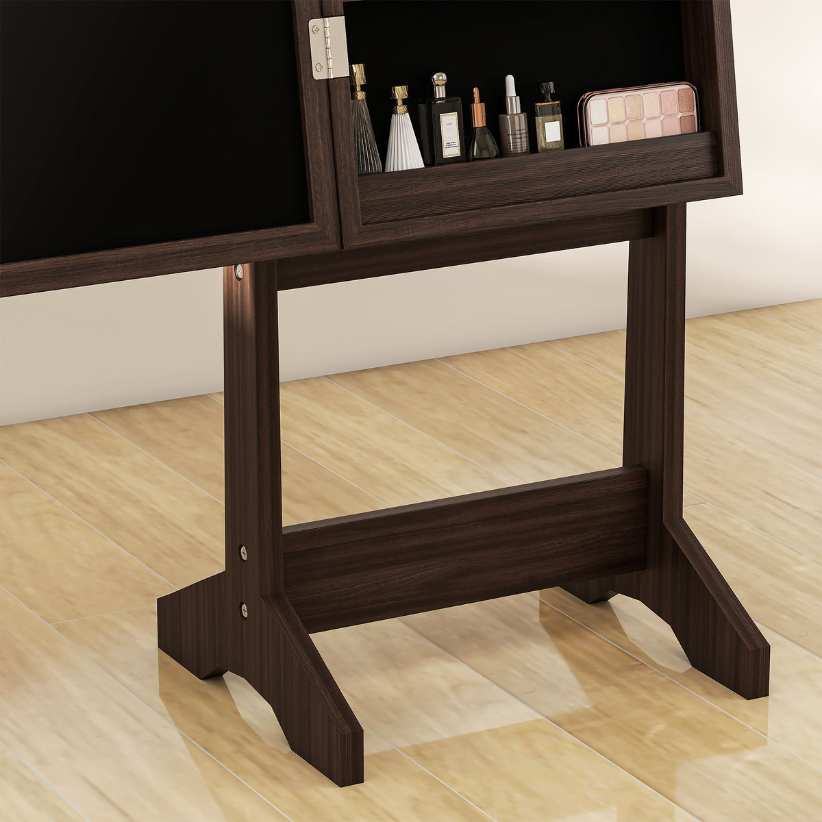 Armoire à Bijoux, Armoire de Rangement sur Pieds, Boîte à Bijoux avec Miroir Multi-Rangements Éclairage LED Marron Foncé