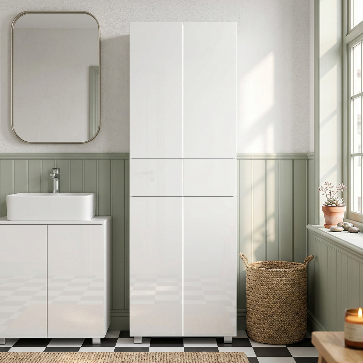 Armoire de cuisine meuble de rangement buffet 4 portes avec étagères réglables - dim. 60L x 35l x 170H cm blanc laqué