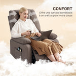 Sillón relax eléctrico reclinable con reposapiés y mando a distancia, tela de poliéster aspecto lino marrón