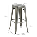 4er-Set stapelbare Industrie-Barhocker Sitzhöhe 76 cm silberfarbenes Metall
