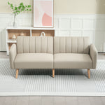 Canapé Convertible 2 Places Design scandinave Dossier inclinable 3 Positions Pieds Bois Tissu Aspect Lin Beige