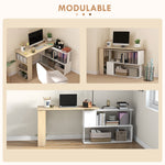 Bureau d'angle bureau informatique modulable bibliothèque intégrée + étagère 3 niveaux blanc et bois naturel