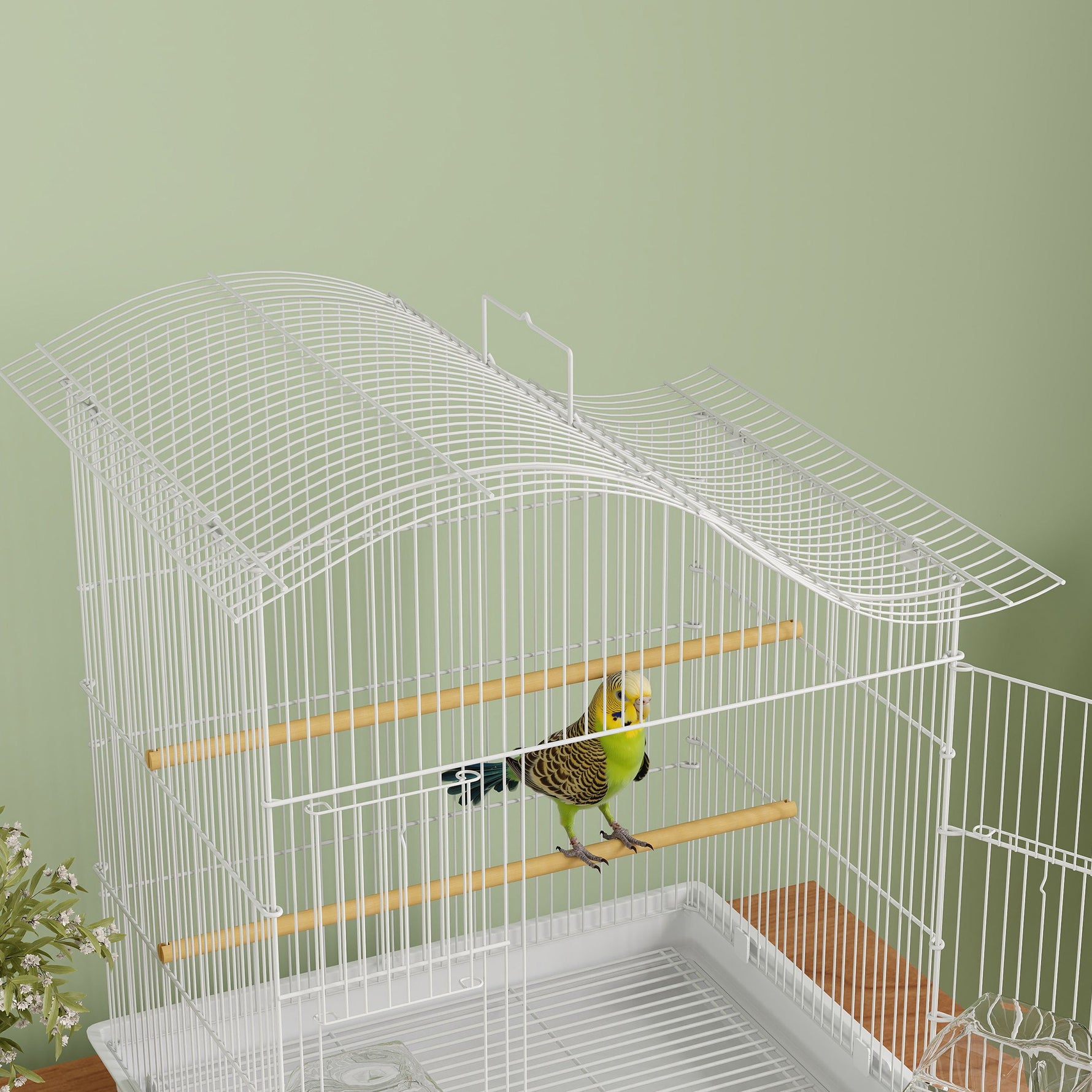 Cage à oiseau volière avec 4 portes, 2 perchoirs, plateau coulissant, pour inséparables perruches 4,7,5x36x54,5cm, blanc