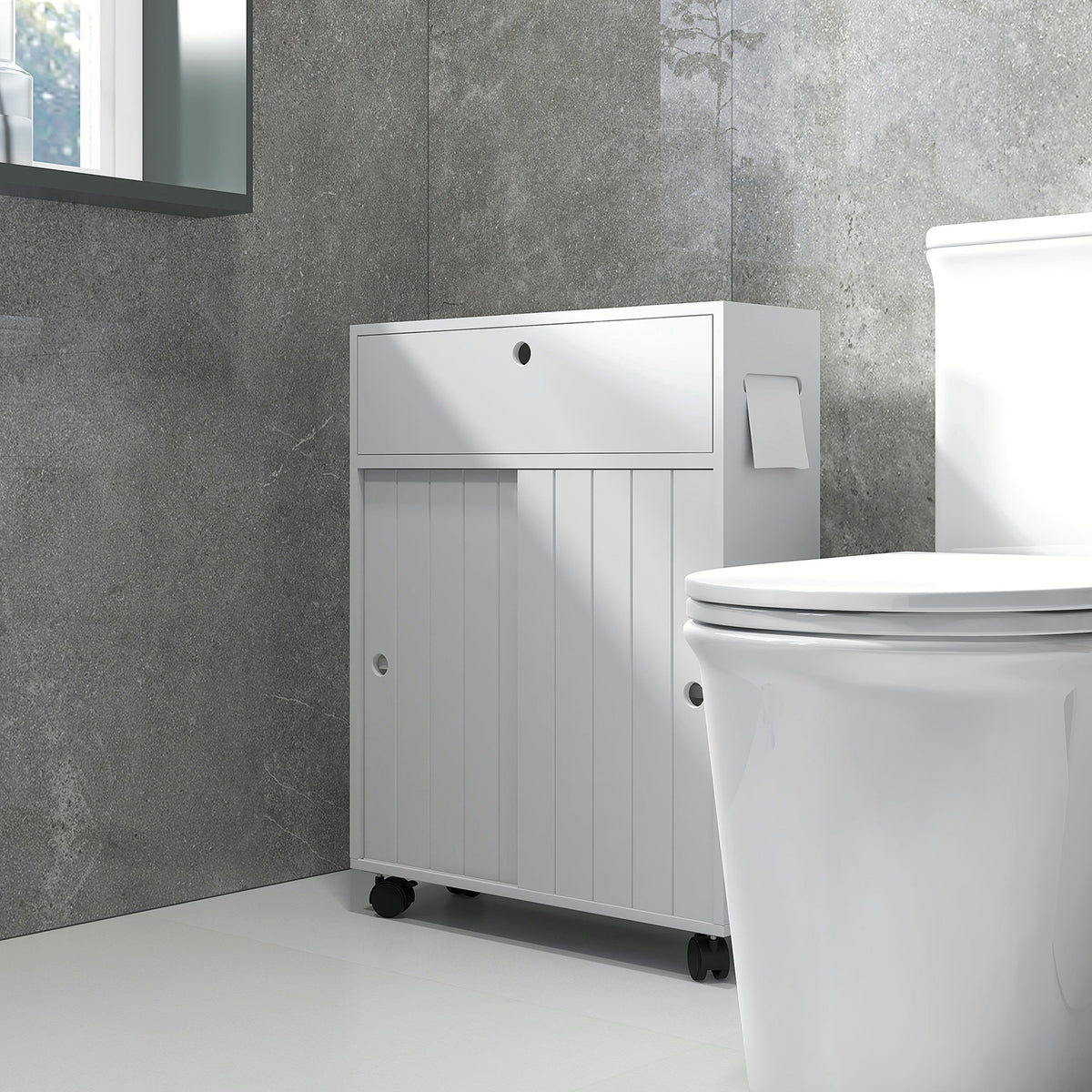 Toilet- en badkamermeubel met toiletrolhouder op wieltjes - 52 x 17 x 67 cm wit